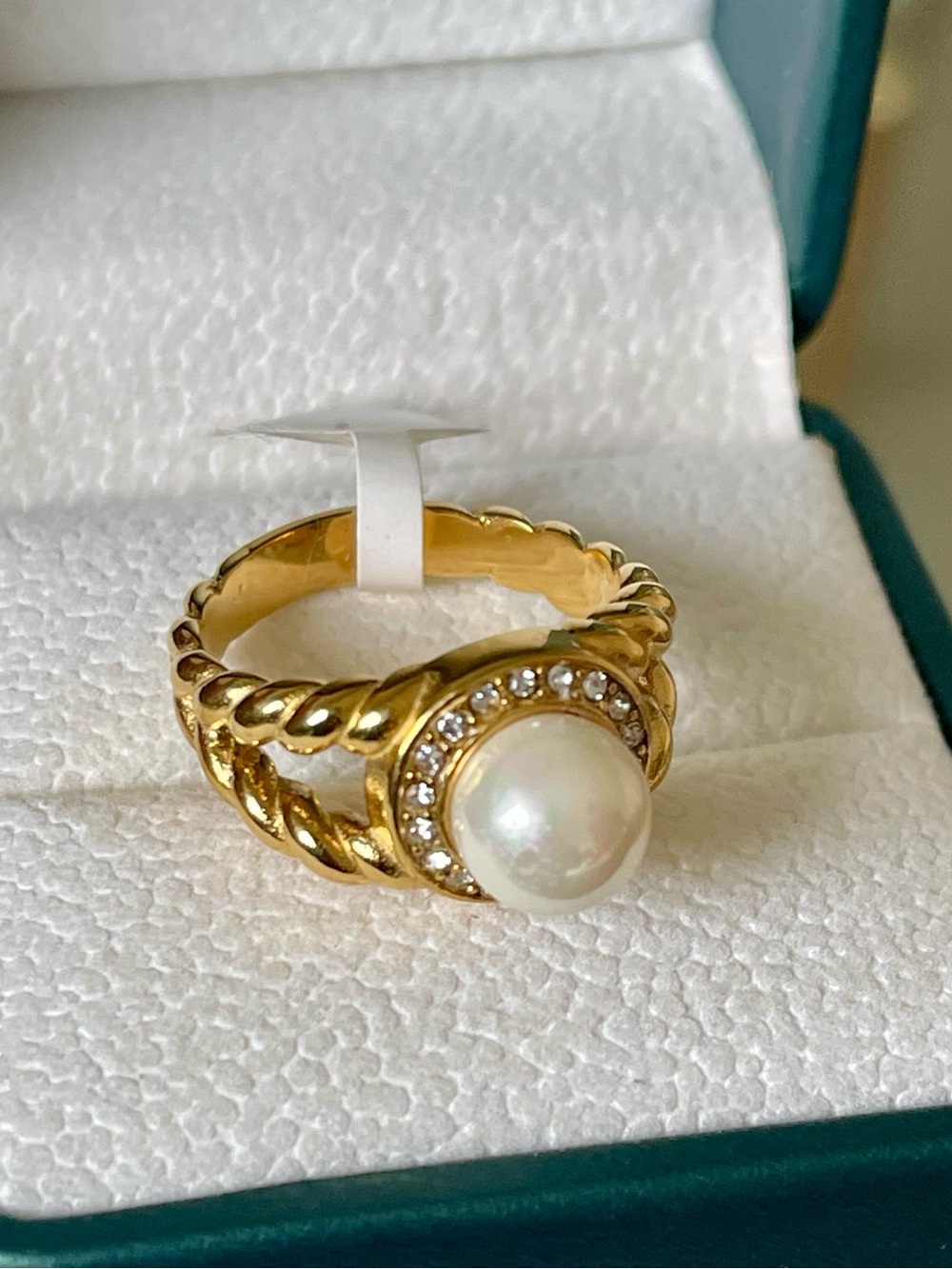 18K Gold Plated Twist Freshwater Pearl Ring, Waterproof